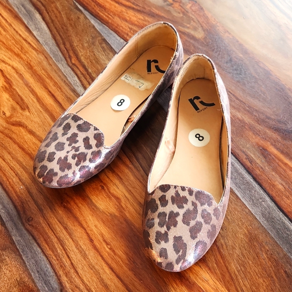 Cute Metallic Leopard Ballet Flats, Size 8, Nice, Report Brand
